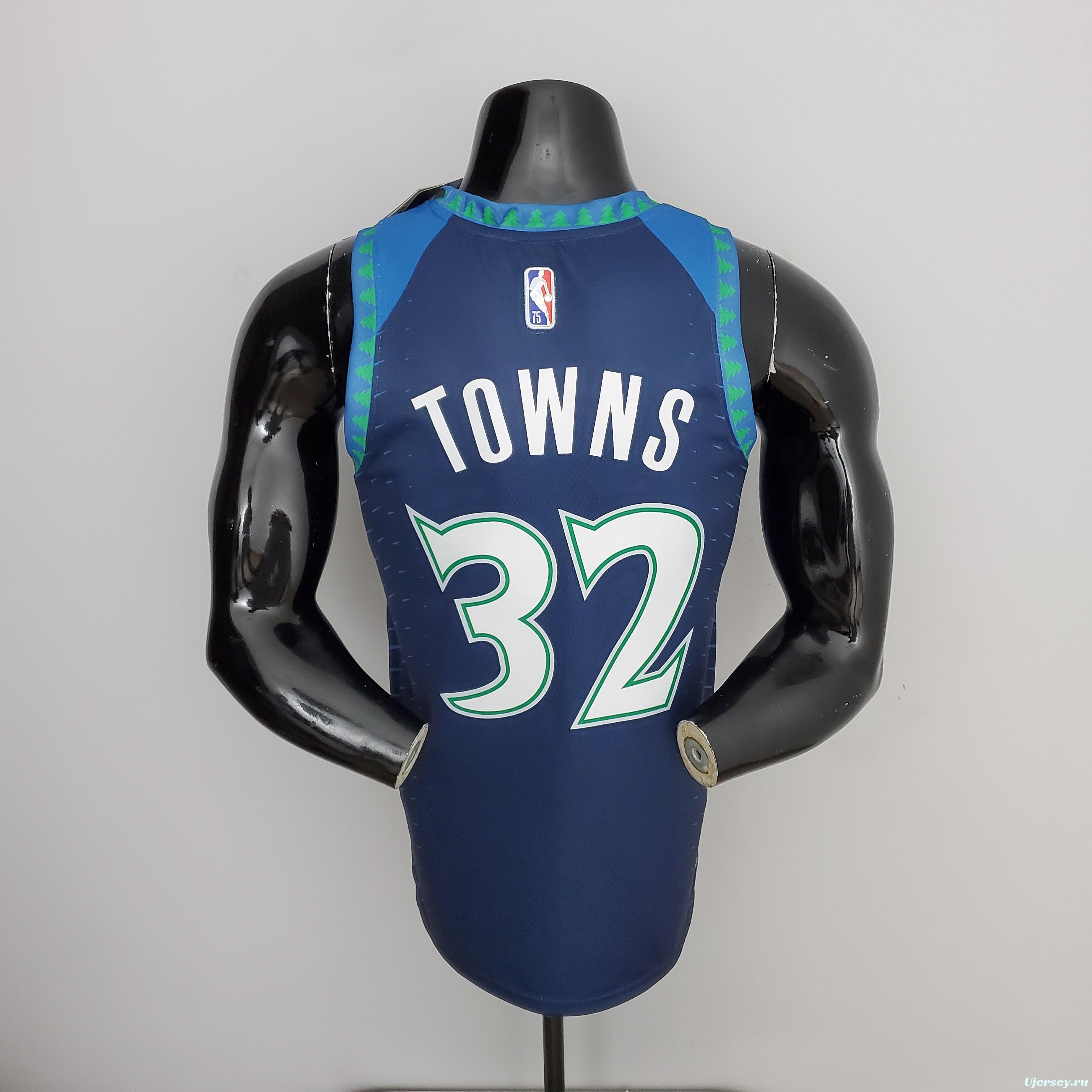 75th Anniversary 2202 Season TOWNS#32 Minnesota Timberwolves City Edition Blue NBA Jersey