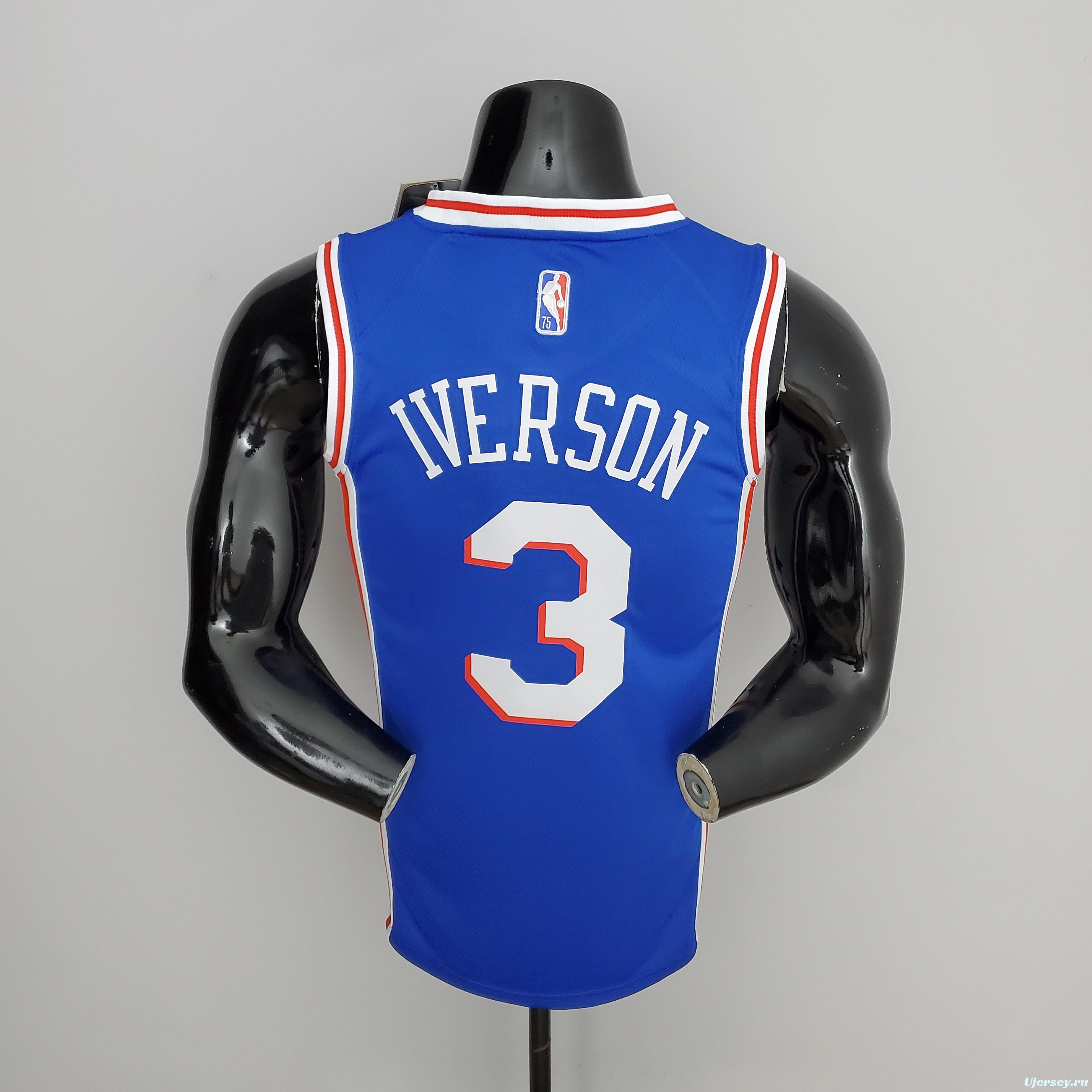 75th Anniversary Philadelphia 76ers IVERSON#3 Blue NBA Jersey