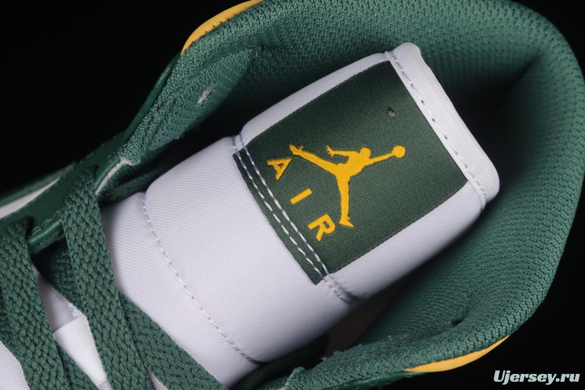 Air Jordan 1 Mid Green Yellow AJ White Green Yellow Seattle SuperSonics 554724-371