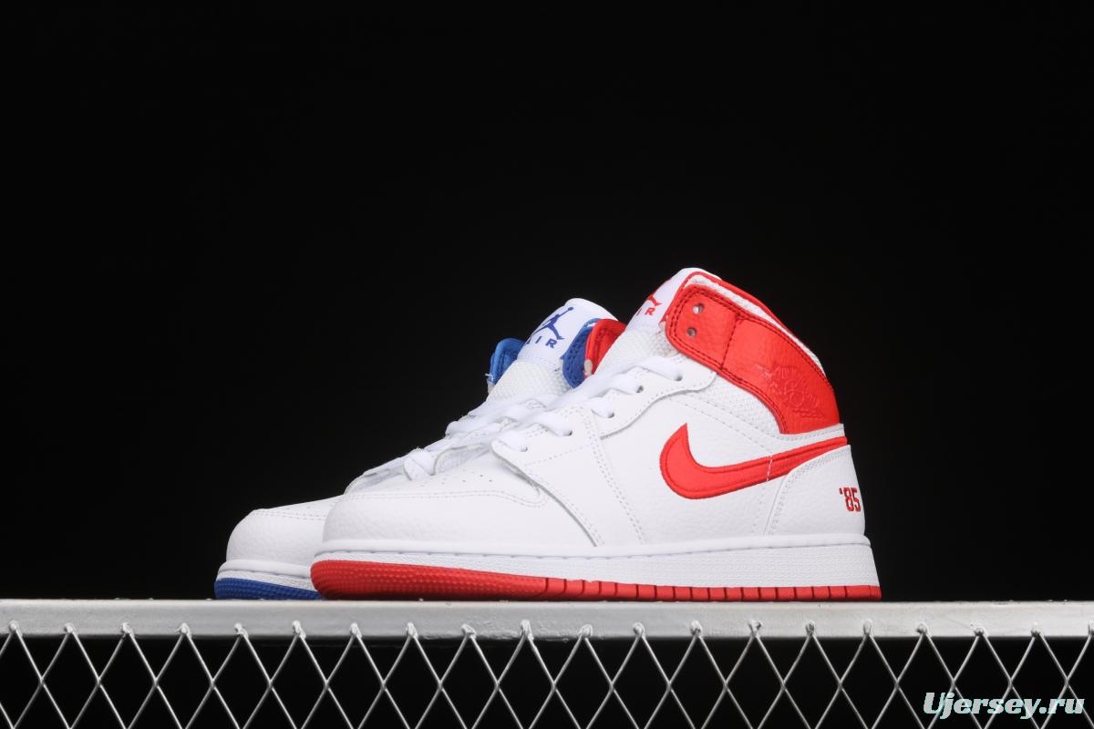 Air Jordan 1 Mid 85 red, white and blue mandarin duck color Zhongbang basketball shoes DH0200-100