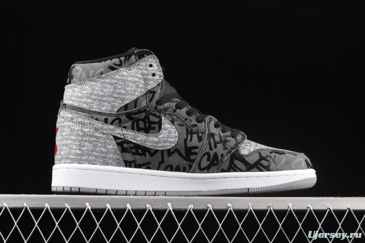 Air Jordan 1 High OG Rebellionaire black gray prohibited to wear Rebel high-top basketball shoes 555088-036