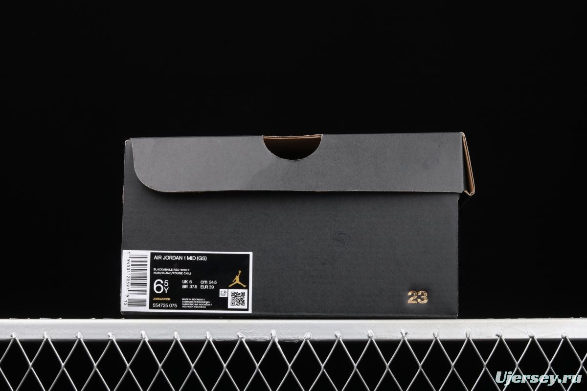 Air Jordan 1 Mid black white red hook Zhongbang basketball shoes 554725-075