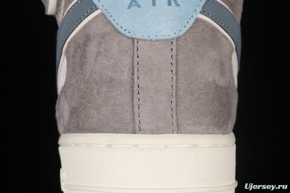 NIKE Air Force 1x 07 Mid light gray and blue suede medium top casual board shoes AL6896-559