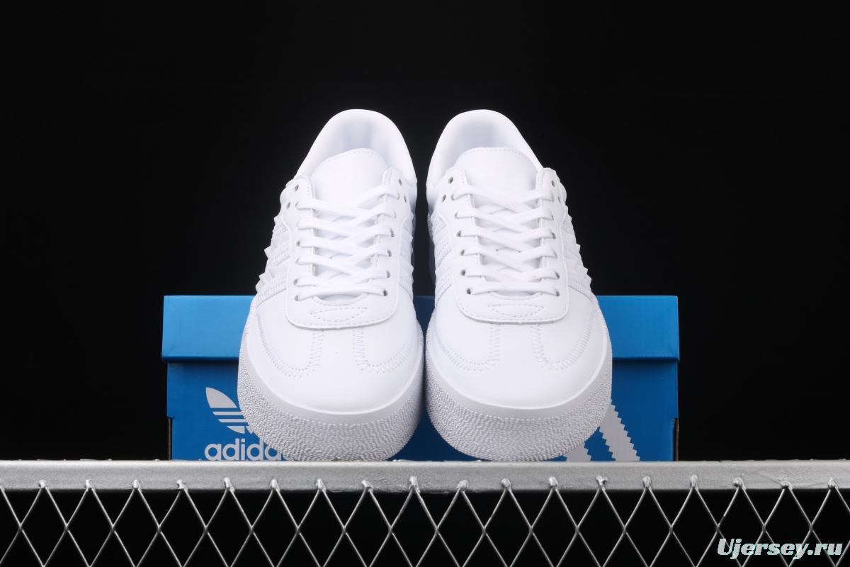 Adidas Sambarose W FV7420 clover retro head layer all white lace thick soles raised board shoes