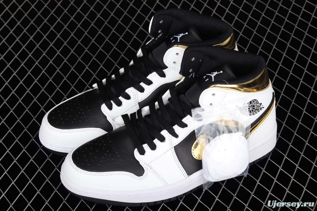 Air Jordan 1 Mid SE white and black gold Zhongbang basketball shoes 554724-190