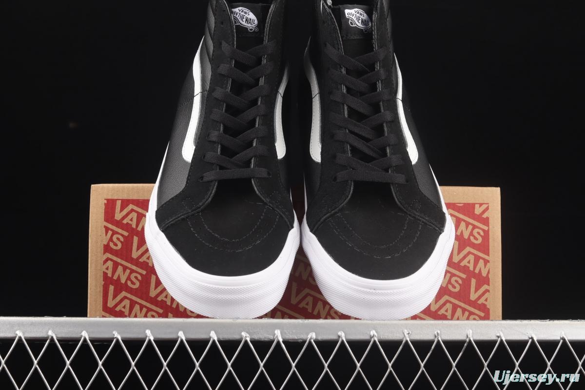 Vans Sk8-Hi black and white leather high-top casual board shoes VN0A4U3DNA0