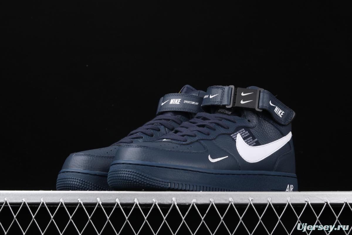 NIKE Air Force 1 Mid'07 Lv8 navy blue simple edition OW letter casual board shoes 804609-403