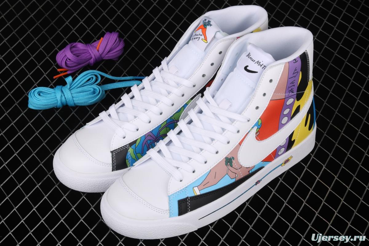 Ruohan Wang X NIKE Blazer Mid 77 Flyleather QS Trail Blazers graffiti high upper board shoes CZ3775-900