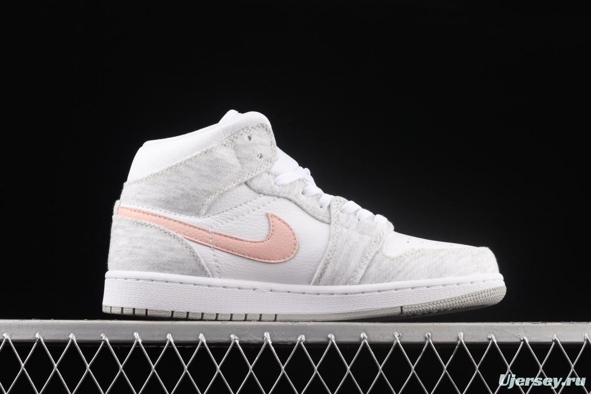 Air Jordan 1 Mid White Grey Powder medium side Culture Basketball shoes DN4045-001