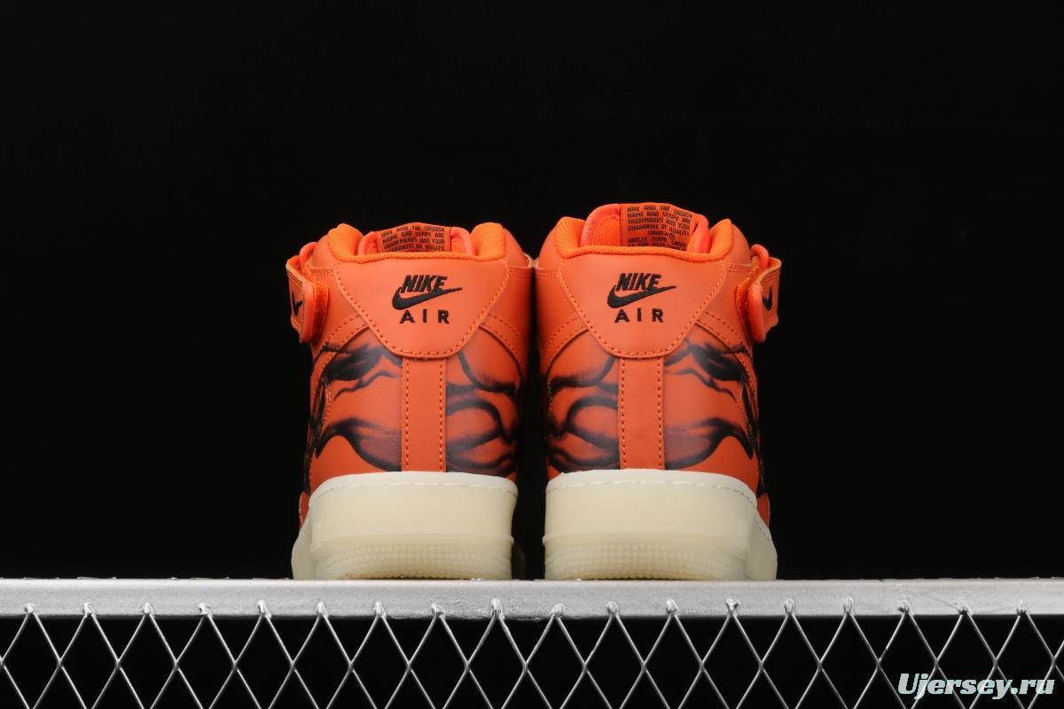 NIKE Air Force 1 Mid'07 Skeleton QS Halloween orange luminous skeleton limited casual board shoes CU8067-801