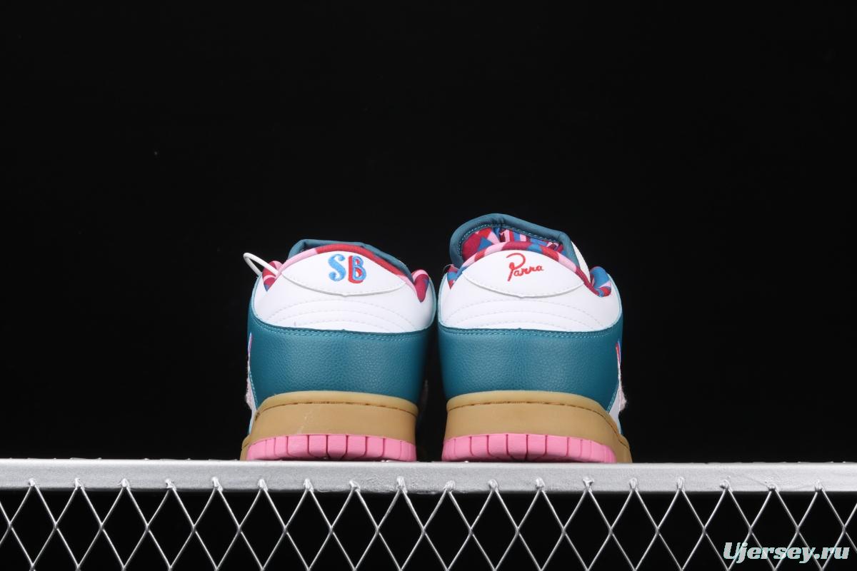 Parra x NIKE SB DUNK Low CN4504-105joint style tricolor hook embroidery rainbow geometric pattern casual low-top skateboard shoes