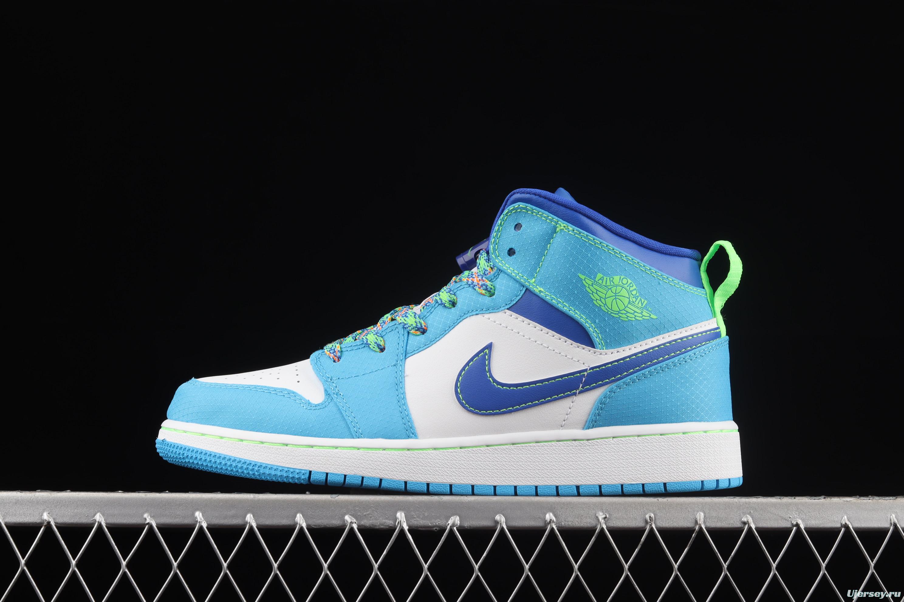 Air Jordan 1 Mid blue and green Chinese culture basketball shoes DA8010-400