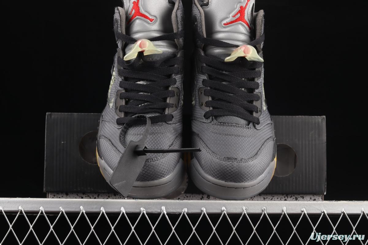 OFF-White x Air Jordan 5 Black Sail 3M reflective basketball shoes CT8480-001