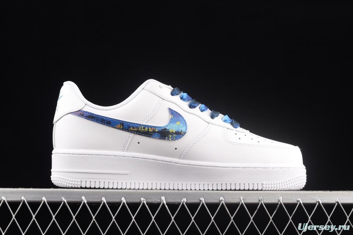 NIKE Air Force 1x 07 Lx graffiti white and blue low upper shoes 314192-117