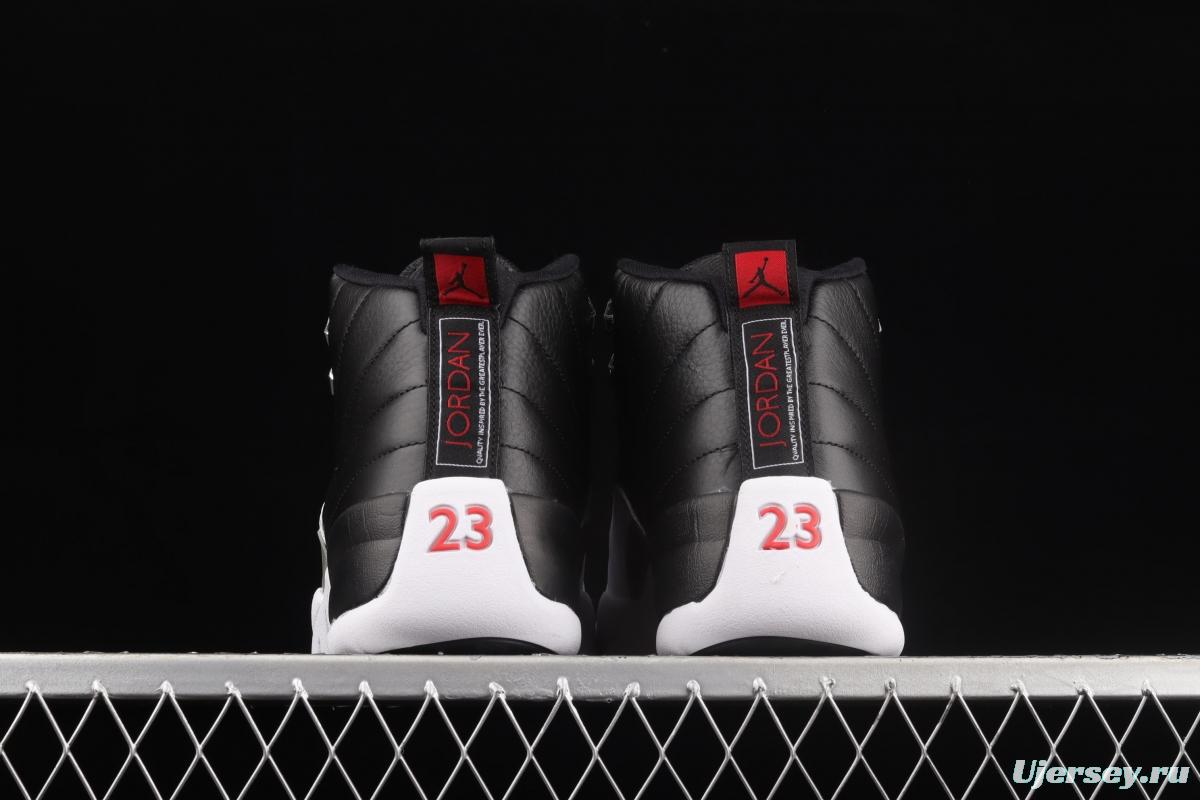 Air Jordan 12 Reverse Taxi 2 2 black and white silver buckle head genuine carbon basketball shoes 130690-001