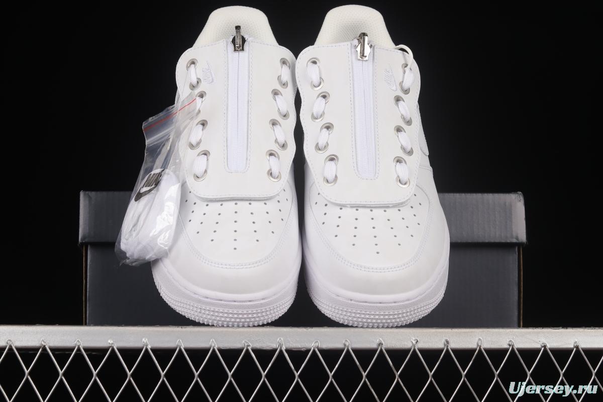 NIKE Air Force 1'07 Low Shroud zipper all white low-top casual sneakers DC8875-100