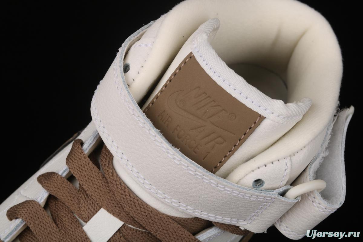 NIKE Air Force 1 Mid milky white light brown hook high top casual board shoes 808788-998