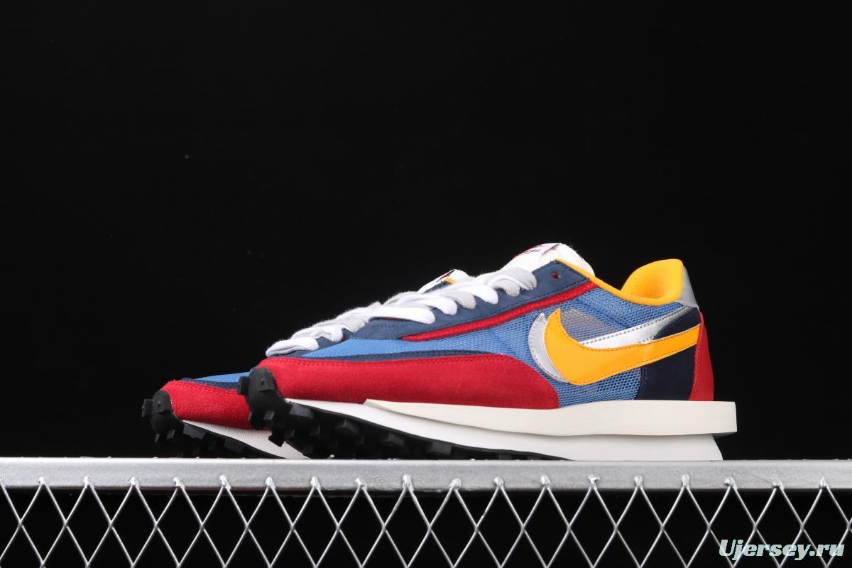 Sacai x NIKE LVD Waffle Daybreak co-signed catwalk style net gauze leather splicing double hook Swoosh running shoes BV0073-400