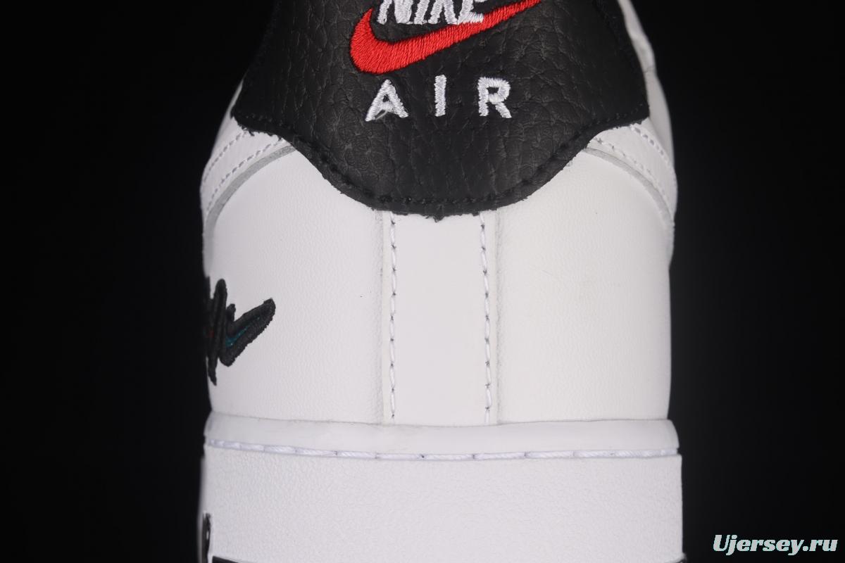 NIKE Air Force 11607 Low Peace Love Swoosh white and black graphic printed low-top casual board shoes DM8148-100