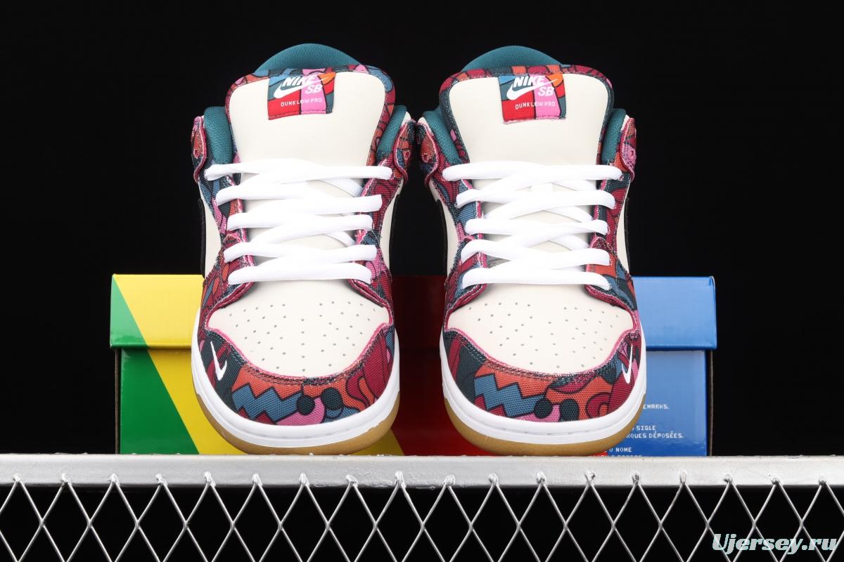 Parra x NIKE DUNK SB Low Pro White, Blue and Red Abstract Art scratch Music Olympic Slam Dunk Series retro low-top leisure sports skateboard shoes DH7695-600