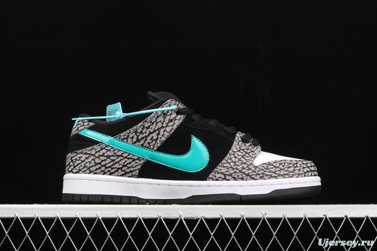 NIKE SB DUNK Low Pro black, white and green speckled sports skateboard shoes BQ6817-009