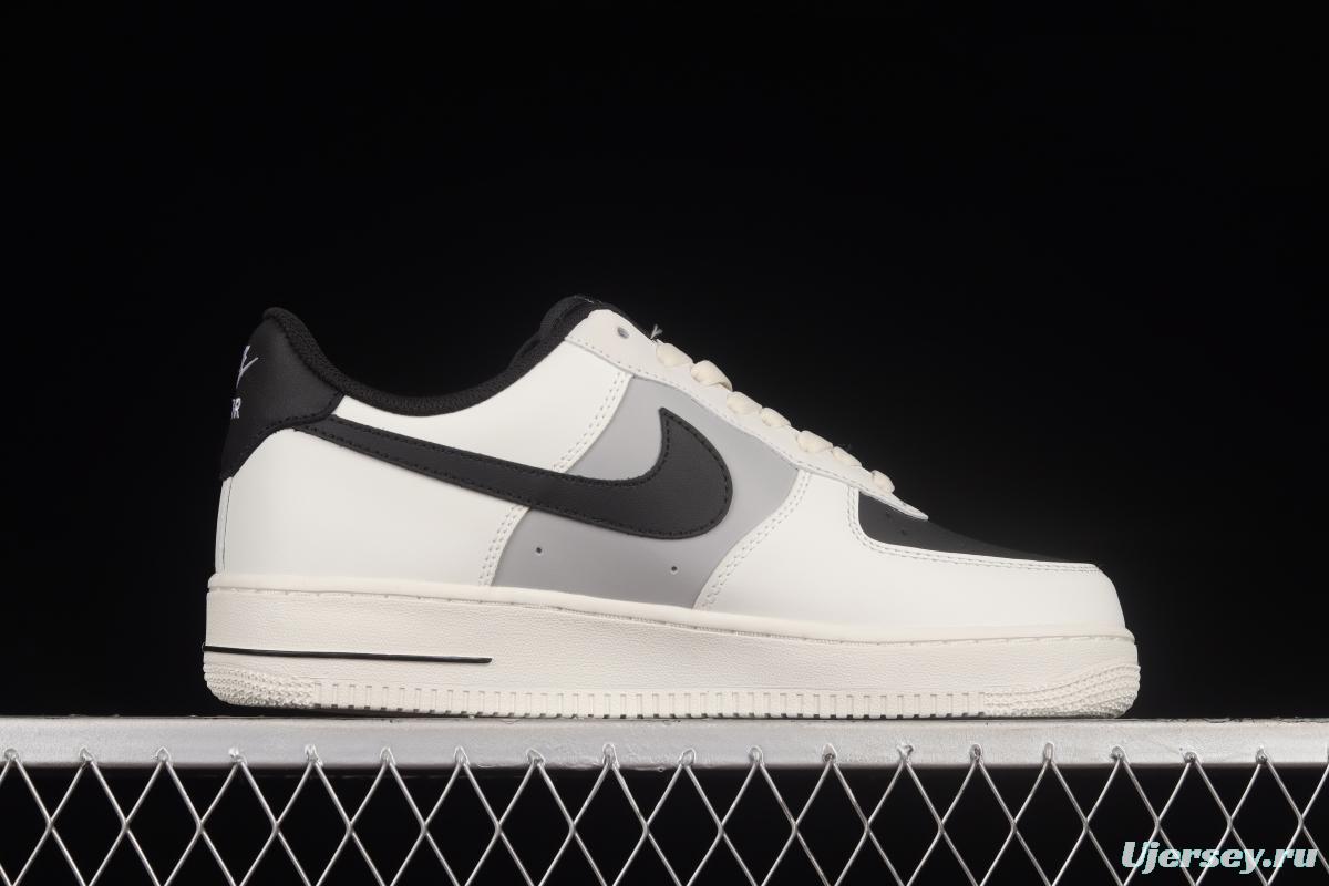 NIKE Air Force 1'07 Beige Black Grey Colorblock Low Top Sports Casual Sneakers RS2696-112