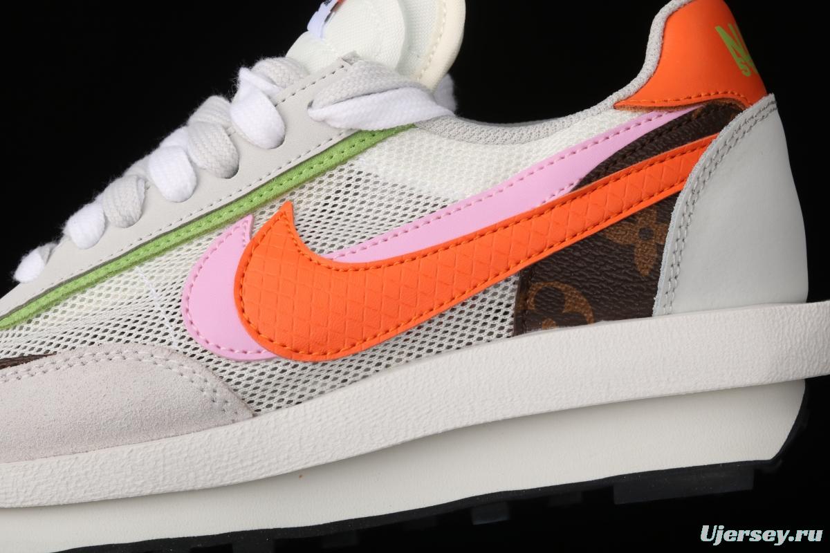 Sacai x NIKE LVD Waffle Daybreak co-signed catwalk style net gauze leather splicing double hook Swoosh running shoes BV0076-002