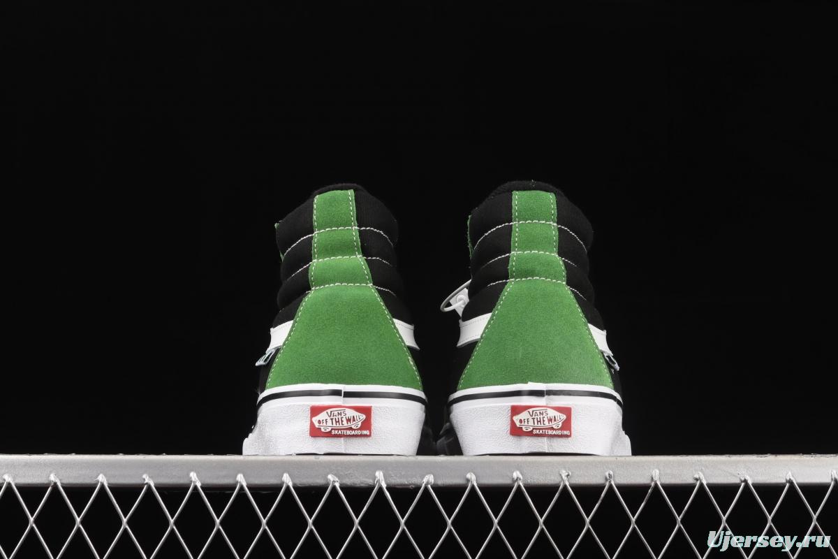Vans Skate Sk8 Hi black and green side standard chessboard checkered high-top casual board shoes VN0A5FCC3OH
