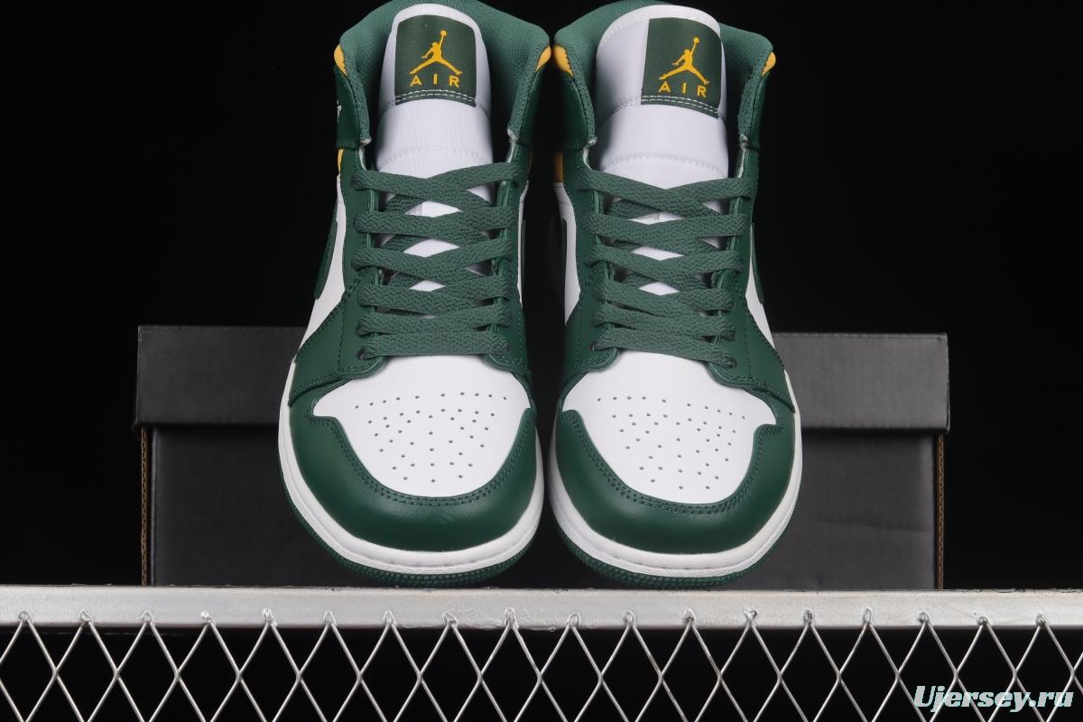 Air Jordan 1 Mid Green Yellow AJ White Green Yellow Seattle SuperSonics 554724-371