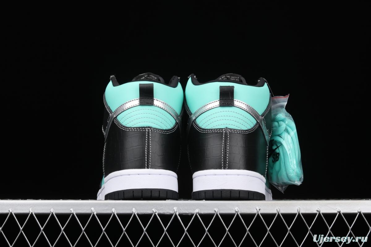 NIKE SB x Diamond DUNK Hi Tiffany joint name ice blue high top casual skateboard shoes 653599-400