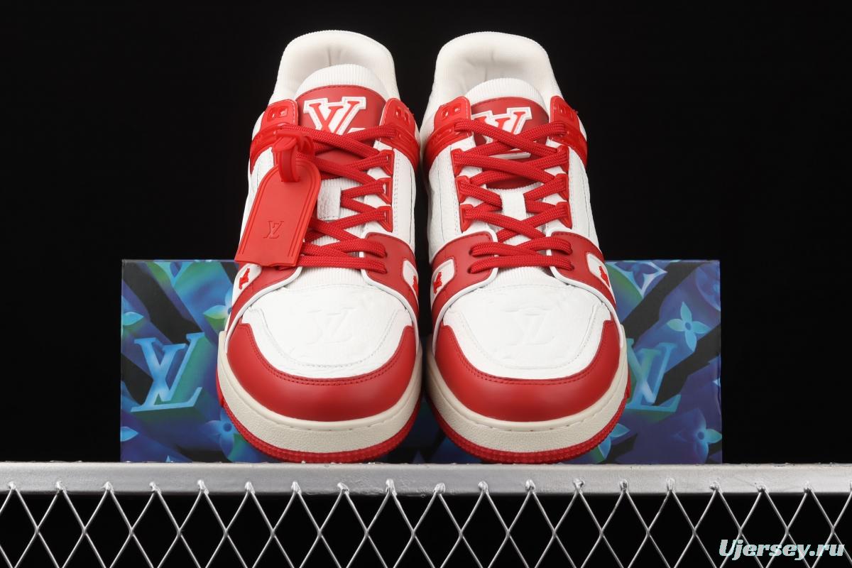 Authentic LV 2021ss early spring fashion catwalk sneakers 410N RED WHITE