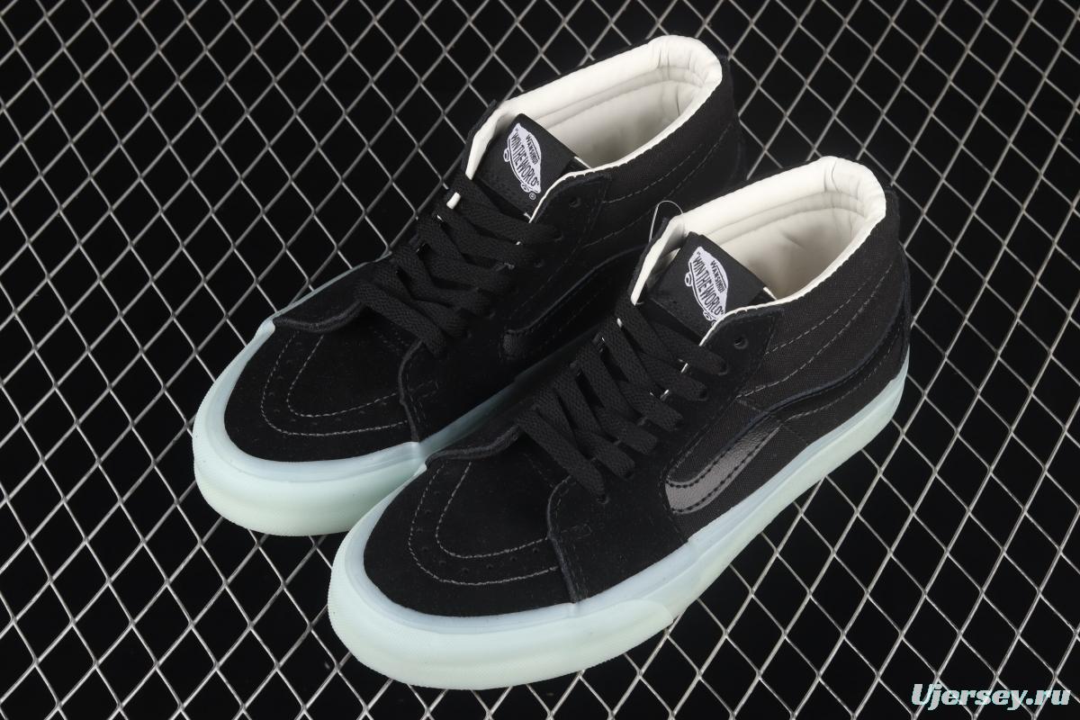 Vans Sk8-Mid 's new cool-feeling transparent glass glue black Zhongbang board shoes VN0A3WM3ABC