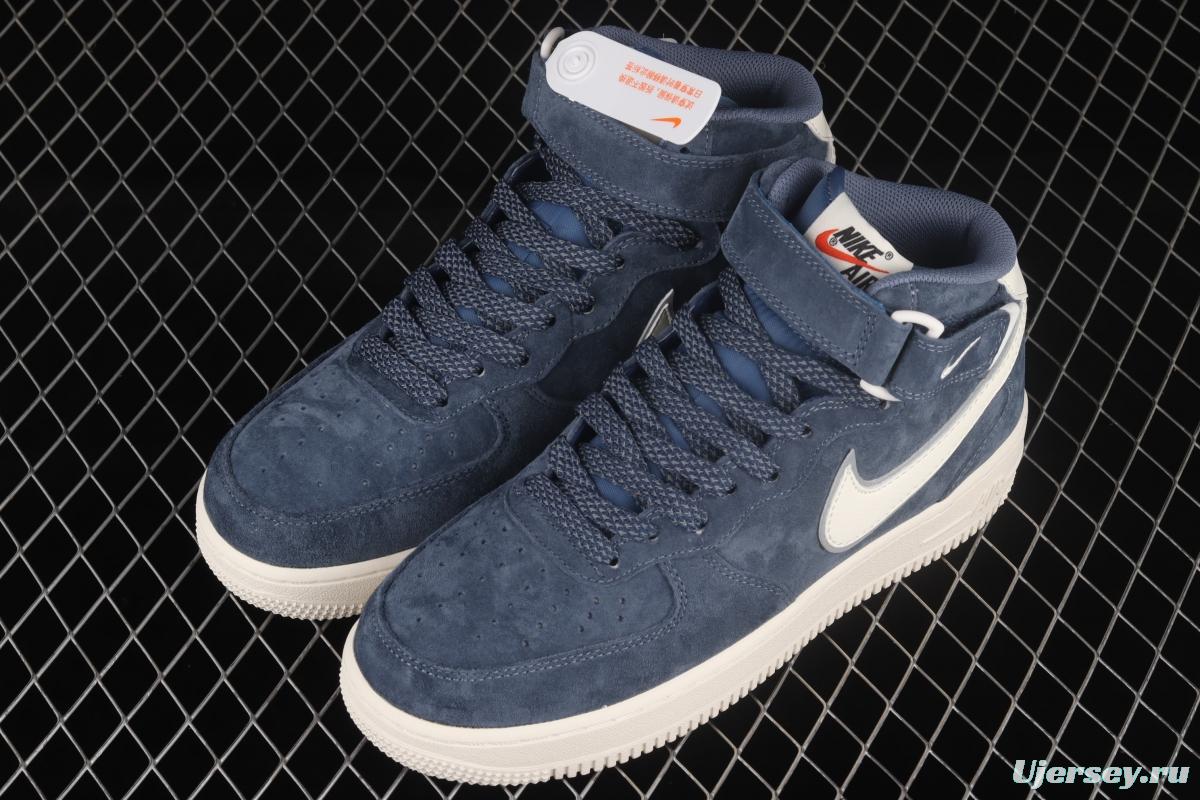 NIKE Air Force 1' 07 Mid dark blue suede 3M reflective mid-finish casual board shoes AA1118-007