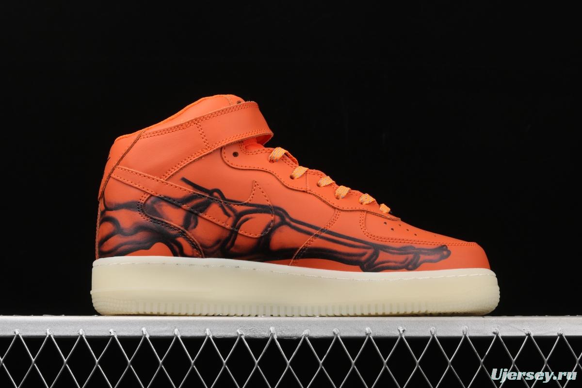 NIKE Air Force 1 Mid'07 Skeleton QS Halloween orange luminous skeleton limited casual board shoes CU8067-801