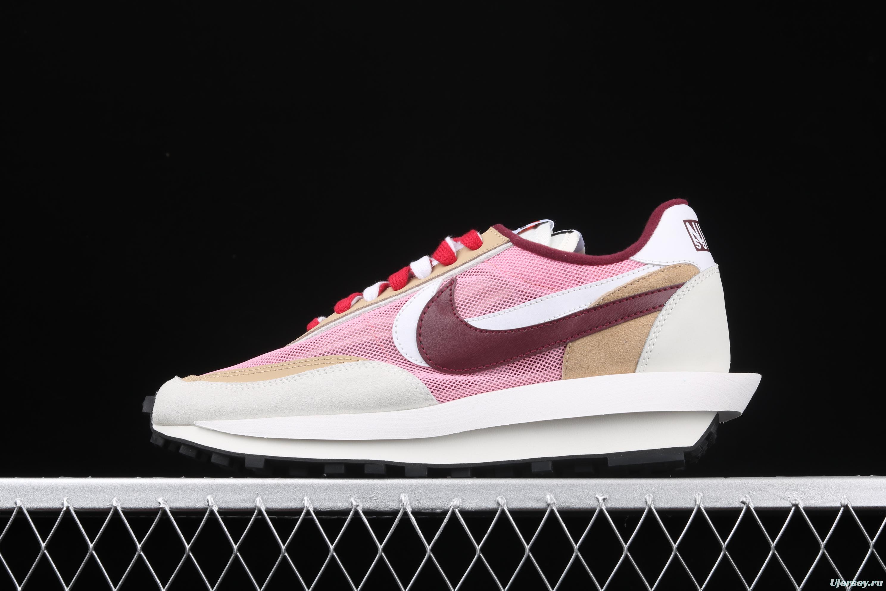 Sacai x NIKE LVD Waffle Daybreak co-signed catwalk style net gauze leather splicing double hook Swoosh running shoes BV0073-700