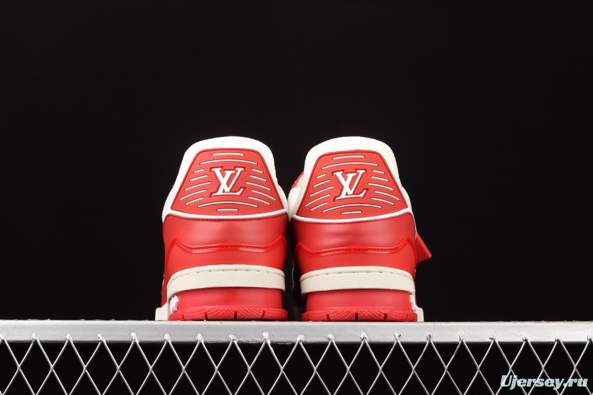 Authentic LV 2021ss early spring fashion catwalk sneakers 410N RED WHITE