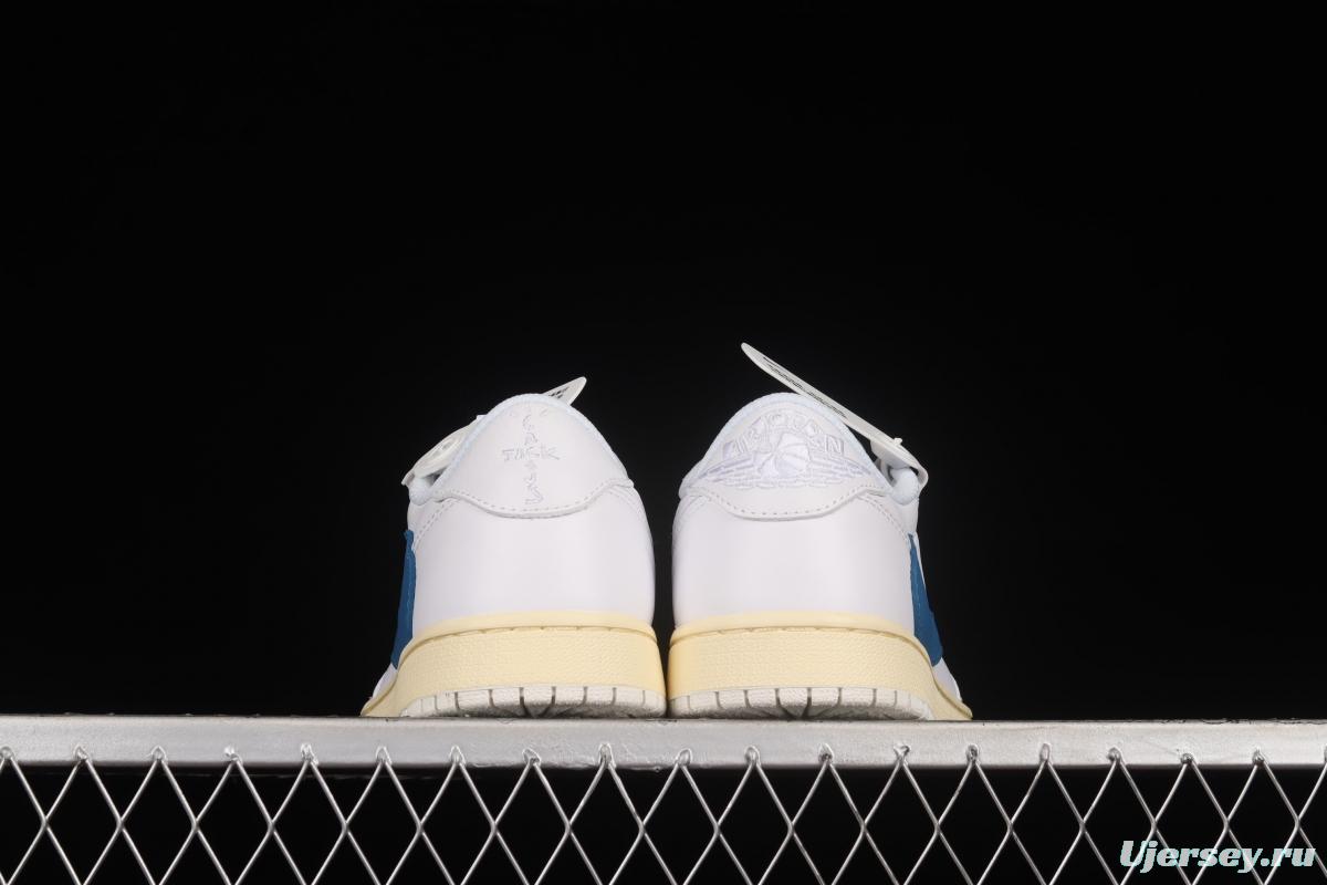 Travis Scott x Air Jordan 1 Low raw rubber white and blue barb low-top cultural sneakers CQ3277-100