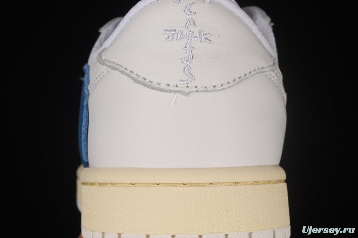 Travis Scott x Air Jordan 1 Low raw rubber white blue inverted low top cultural board shoes CQ3277-100