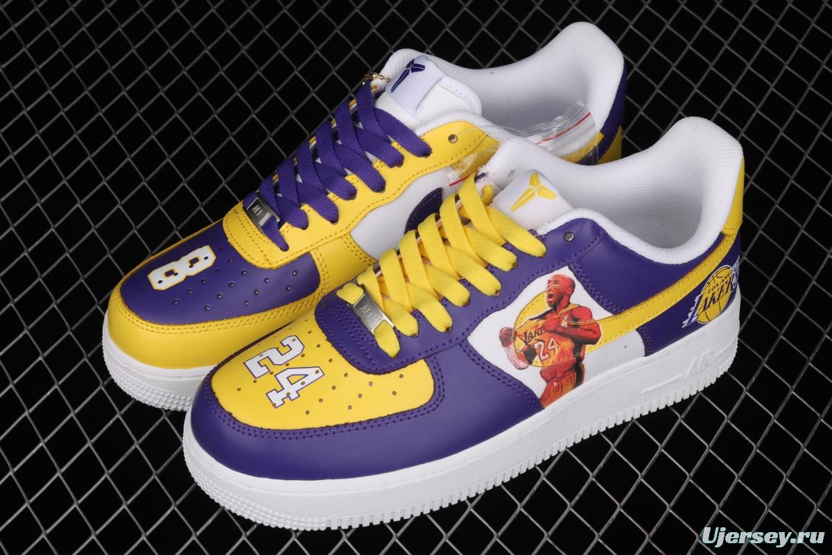 NIKE Air Force 1: 07 co-signed Kobe Bryant Lakers LA white and purple shoes with yellow color low-top casual shoes 315122-118