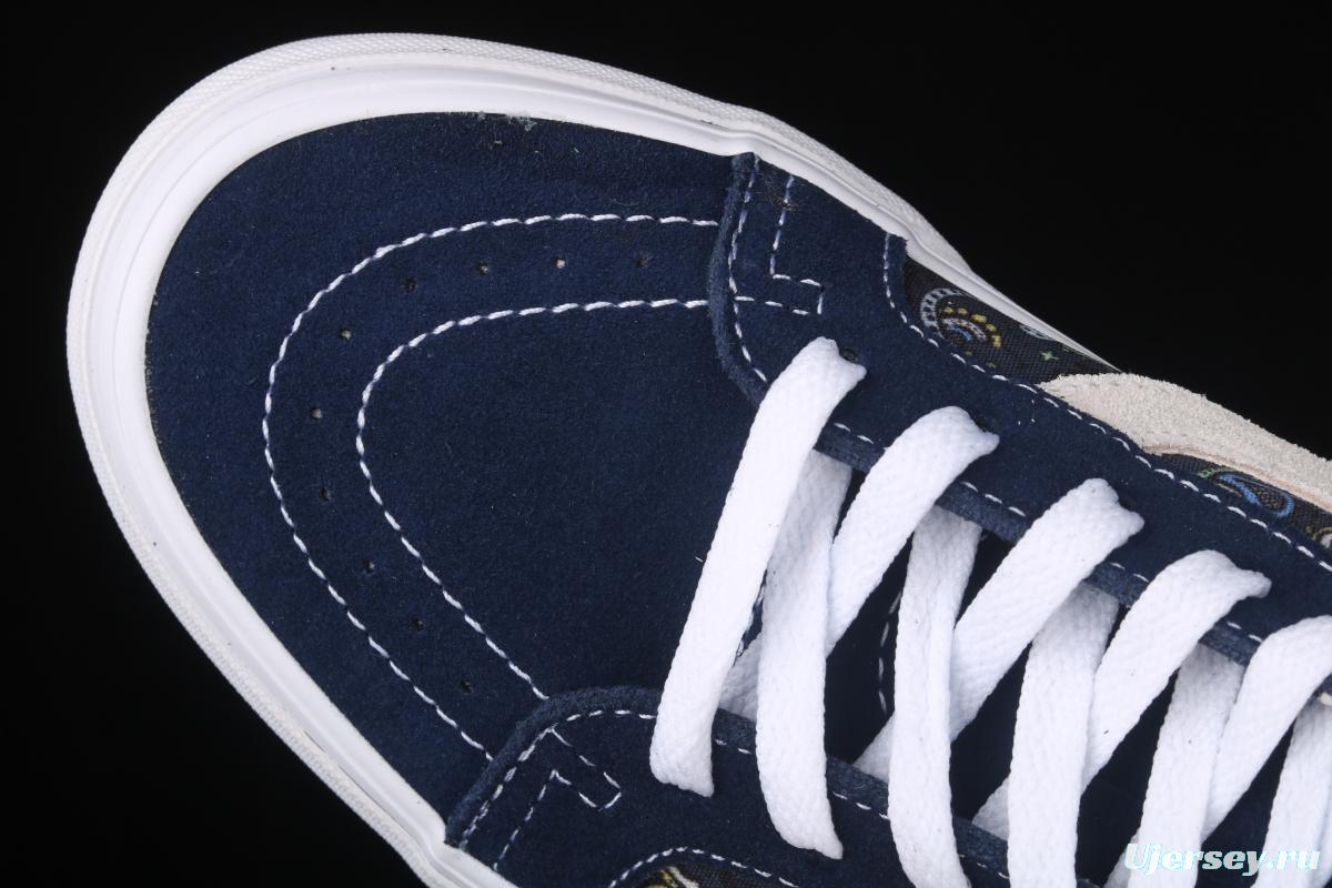 Vans Sk8-Mid Reissue cashew flower Tibetan blue color Zhongbang casual board shoes VN0A391FITN