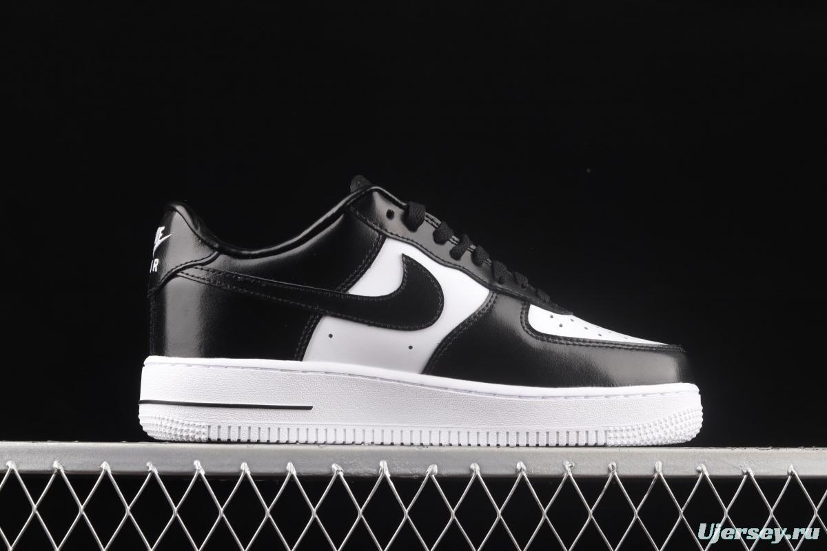 NIKE Air Force 1x07 Low black and white lacquered leather low-top casual board shoes AQ4134-100