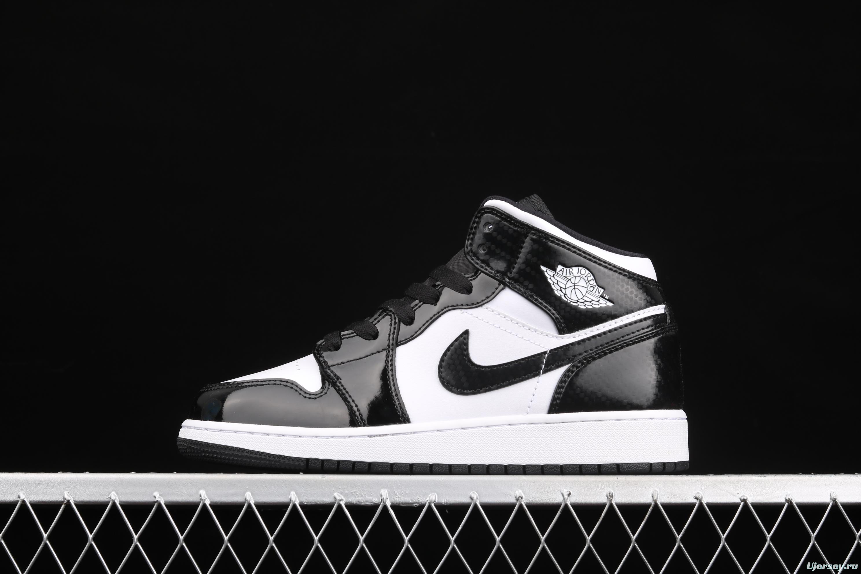 Air Jordan 1 Mid All-Star Bang all-Star black and white lacquered leather basketball shoes DD1649-001