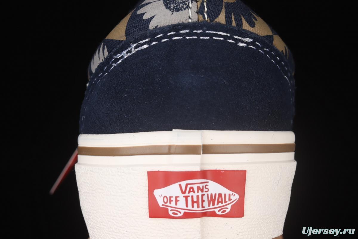 Vans Old Skool Silent Blue fun Sunflower printed low-top Leisure Board shoes VN0A6WKT6QS