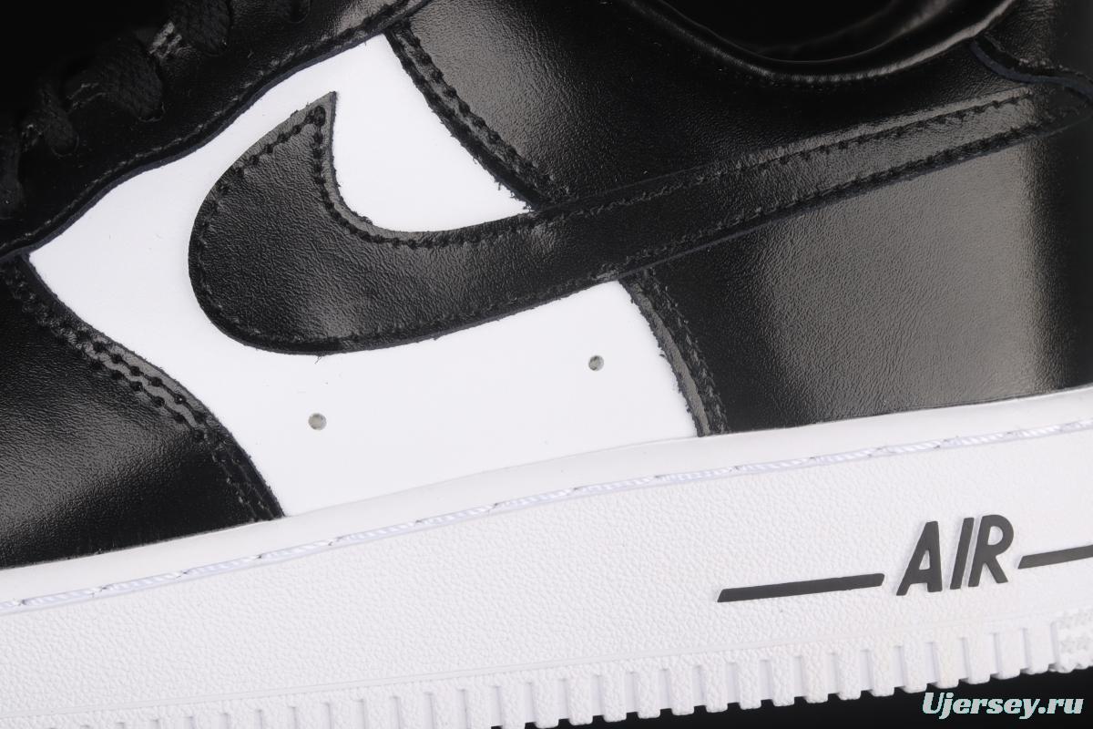 NIKE Air Force 1x07 Low black and white lacquered leather low-top casual board shoes AQ4134-100