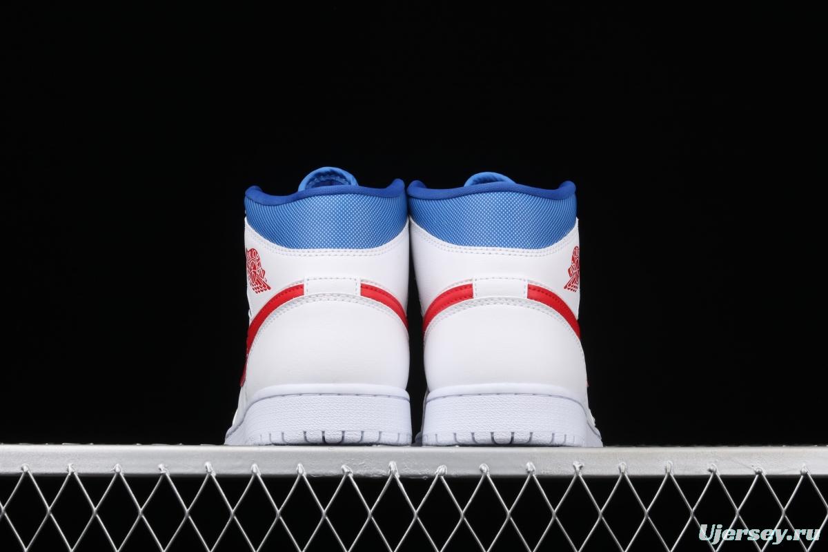 Air Jordan 1 Mid Fearless Royal White, Blue and Red Zhongbang Basketball shoes BQ6472-164,