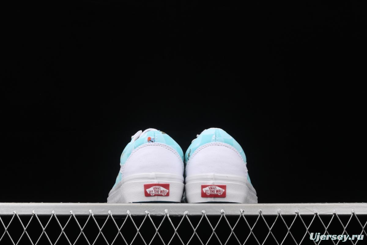 Vans Old Skool SpongeBob co-named limited edition ice blue checkerboard check high-end branch line low-side vulcanized canvas leisure sports board shoes VN0A38G1XC