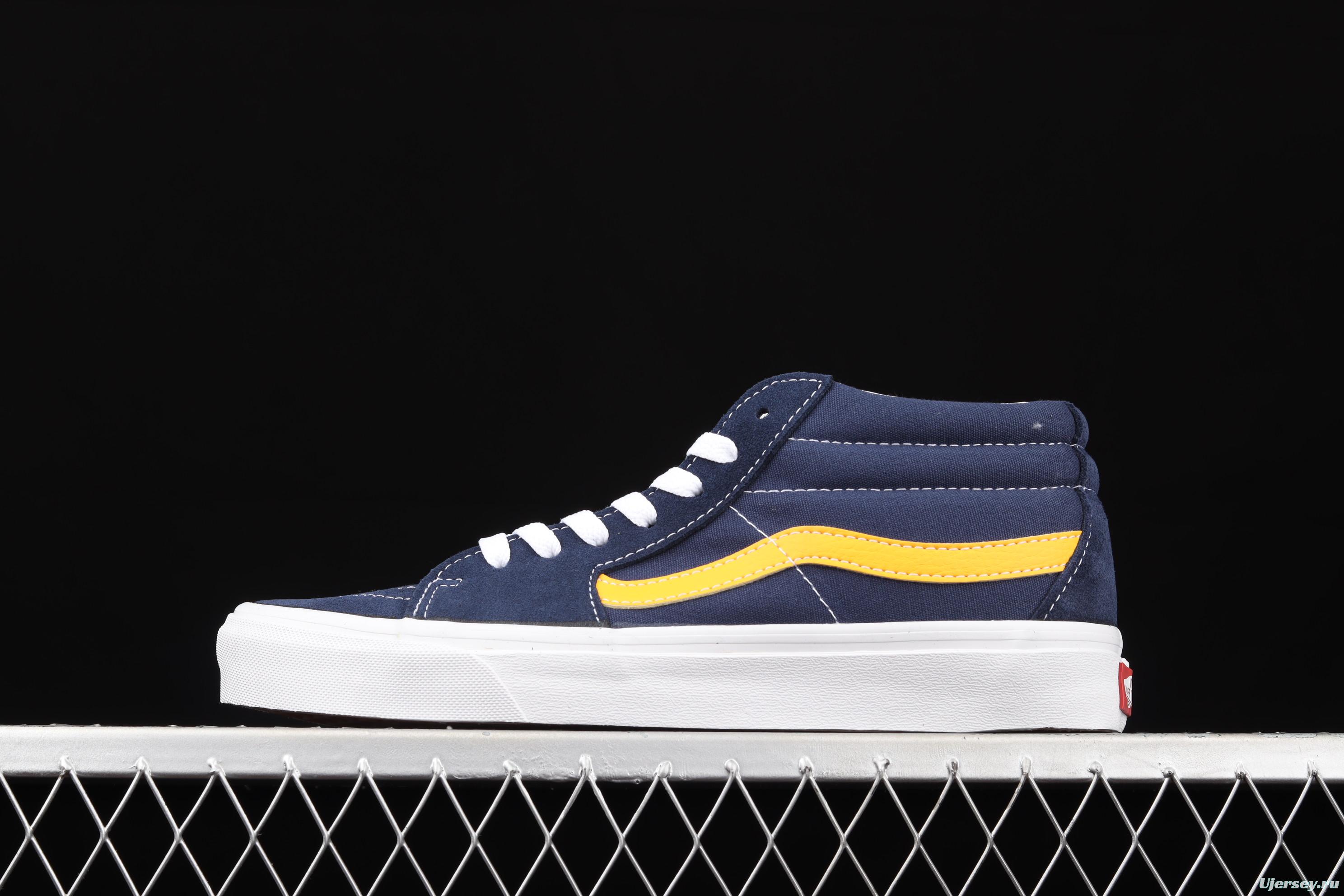 Vans Sk8-Mid blue and yellow color splicing of vintage classic canvas skateboard shoes VN0A3WM34PL