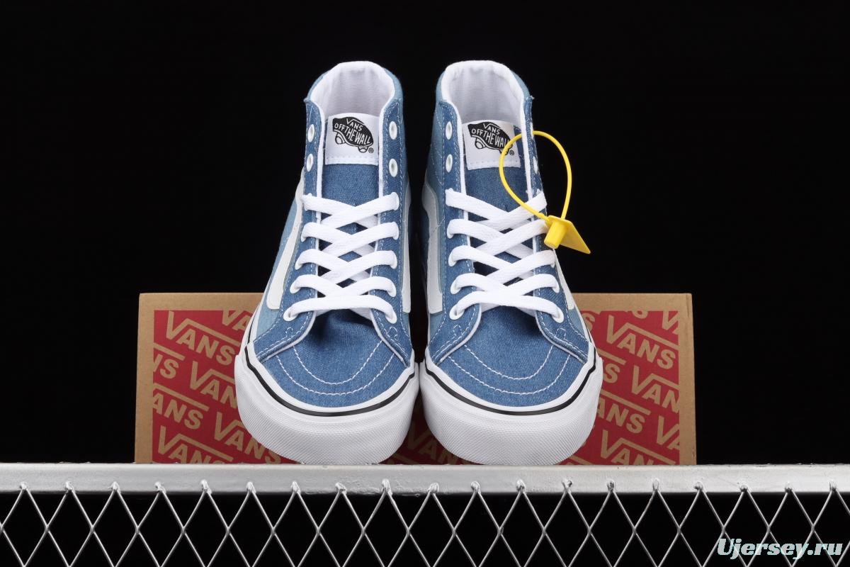 Vans Sk8-Hi Tapered series denim blue matching ultra-thin canvas high upper shoes VN0A3MV8Q691