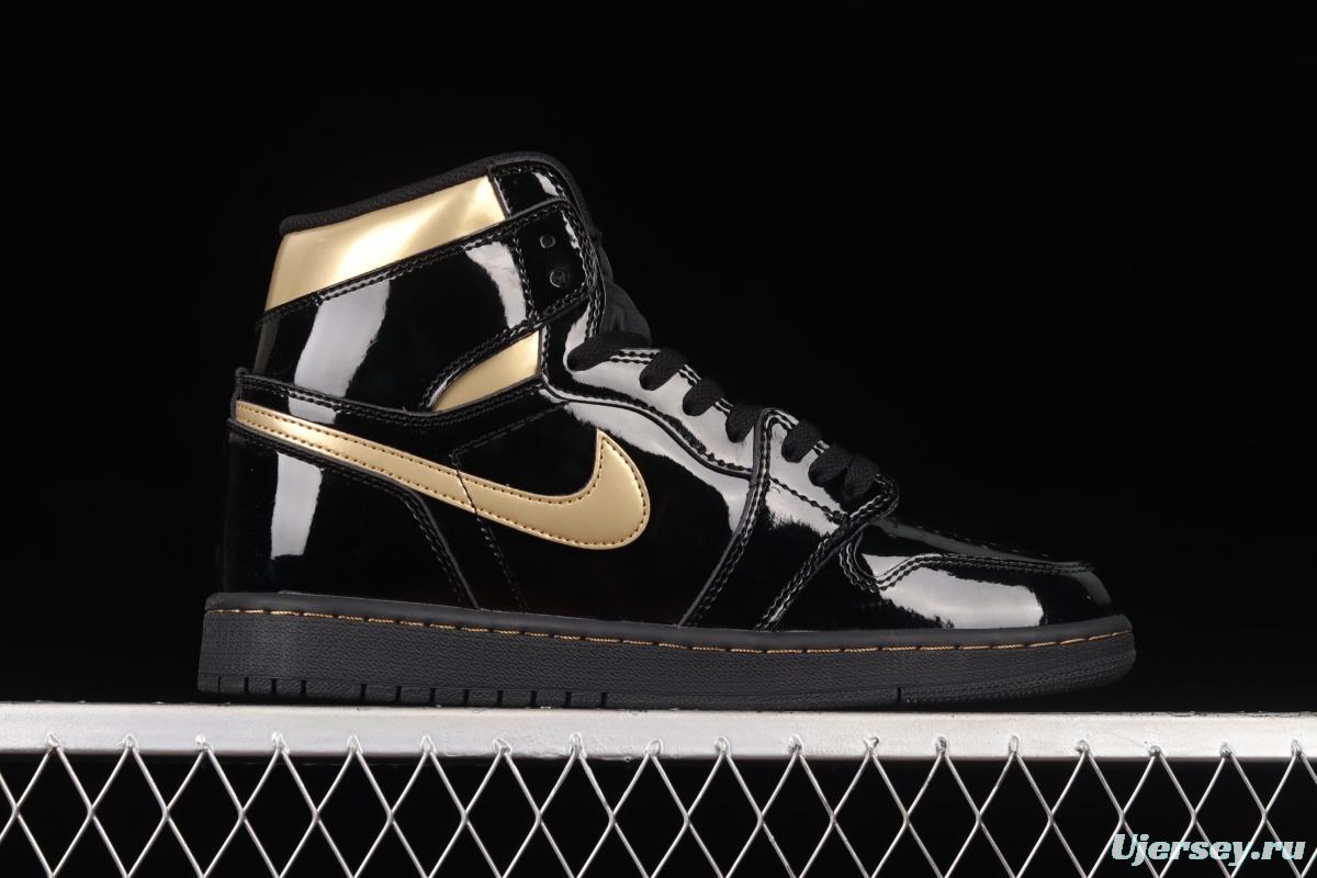 Air Jordan 1 High OG Metallic Gold black gold lacquered leather 555088-032