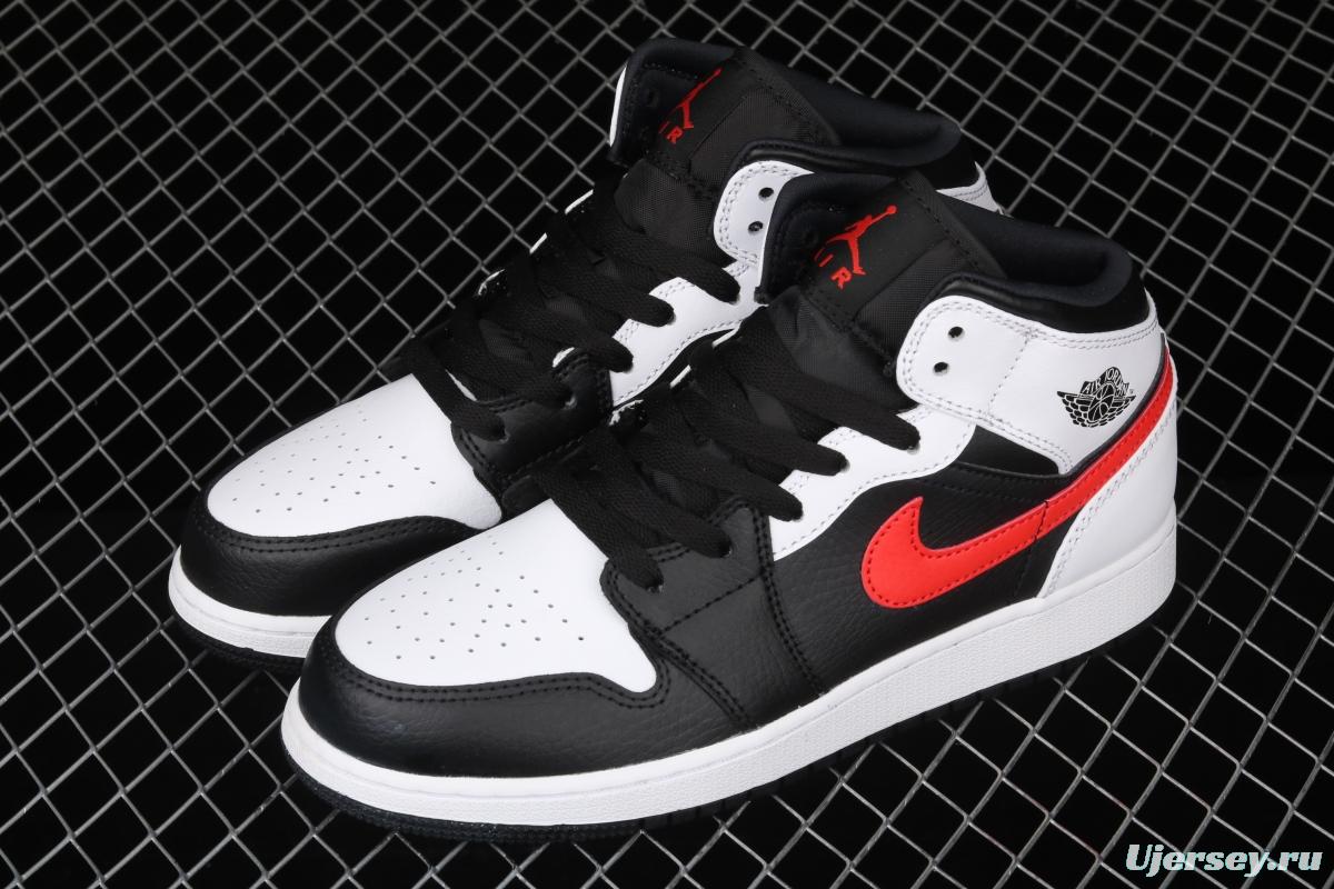 Air Jordan 1 Mid black white red hook Zhongbang basketball shoes 554725-075